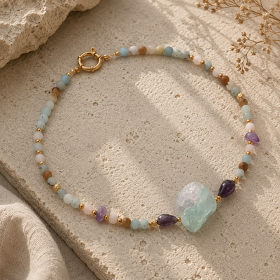 AMULET Świadomości i Serca z fluorytem, kwarcem różowym, ametystem, amazonitem – limitowany drop