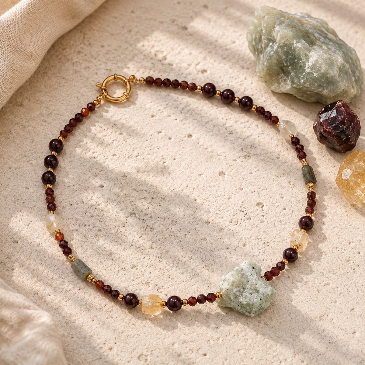 AMULET Wewnętrznego Przebudzenia z granatem, prehnitem, cytrynem, labradorytem – limitowany drop